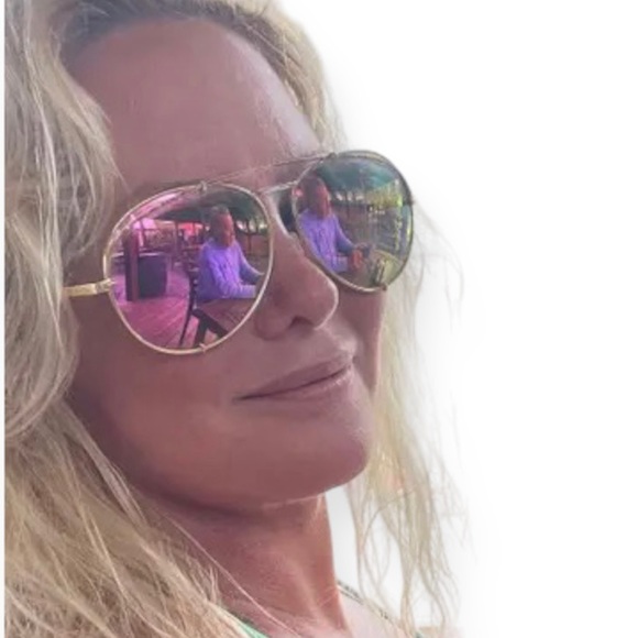 DIFF Koko Sunglasses Gold Frame Blue Lavender Mirror Lens Oversized Aviators - Picture 5 of 8